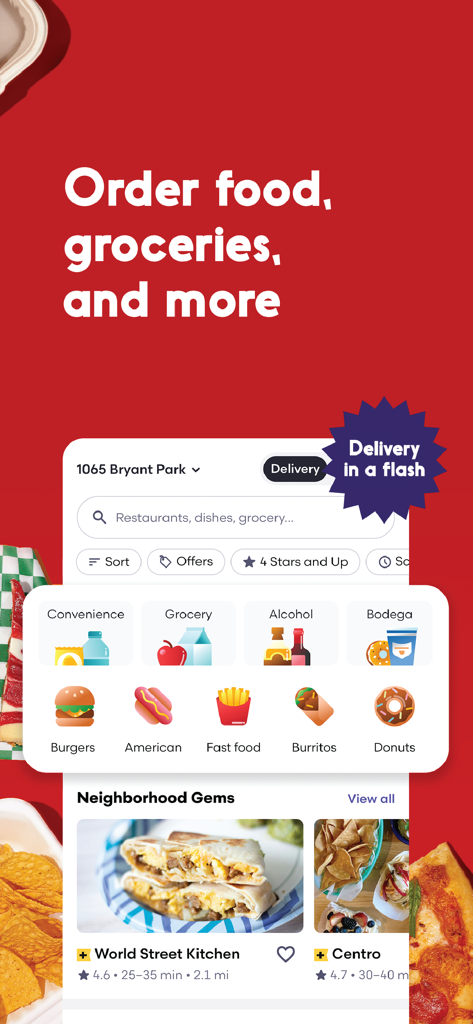 Seamless: Local Food Delivery - Seamless app interface for ordering food and groceries from local restaurants and shops