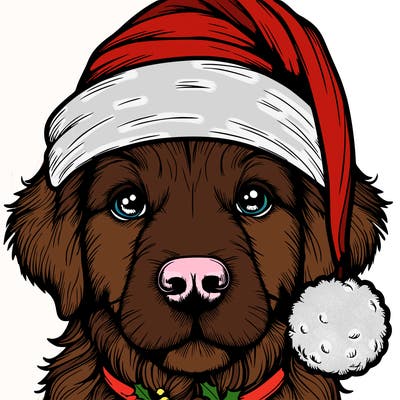 realistic dog with a christmas hat