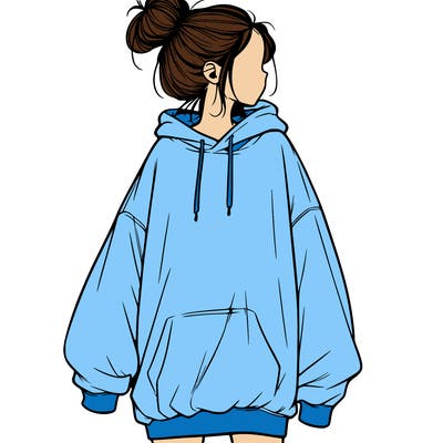realistic girl with a oversized sweatshirt on and a bun