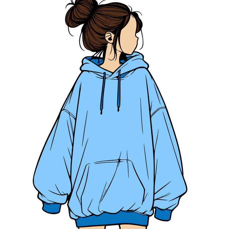 realistic girl with a oversized sweatshirt on and a bun