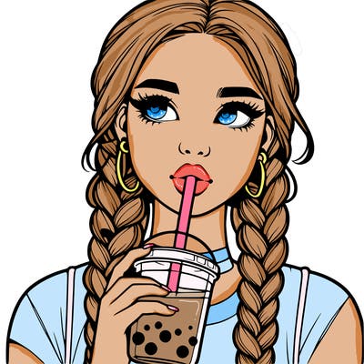 realistic girl with braided hair drinking boba
