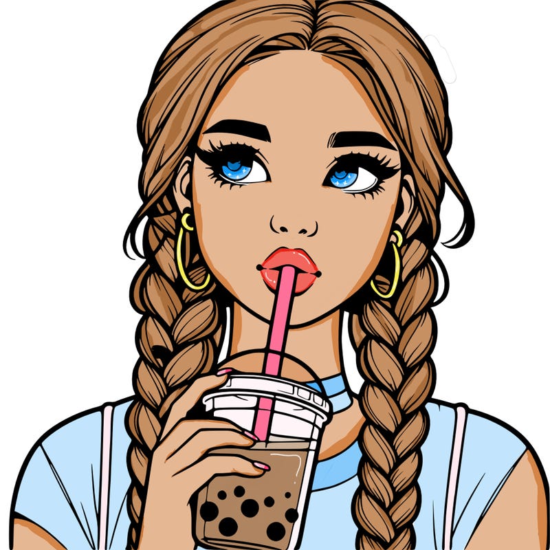 realistic girl with braided hair drinking boba