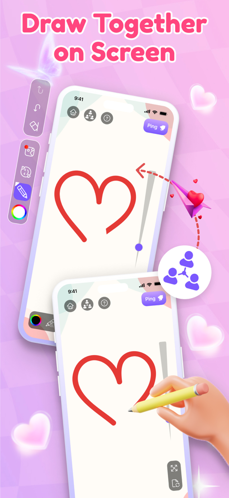 Zumee - Lockscreen Drawing - Two people drawing a red heart together on their mobile screens using the Zumee app.