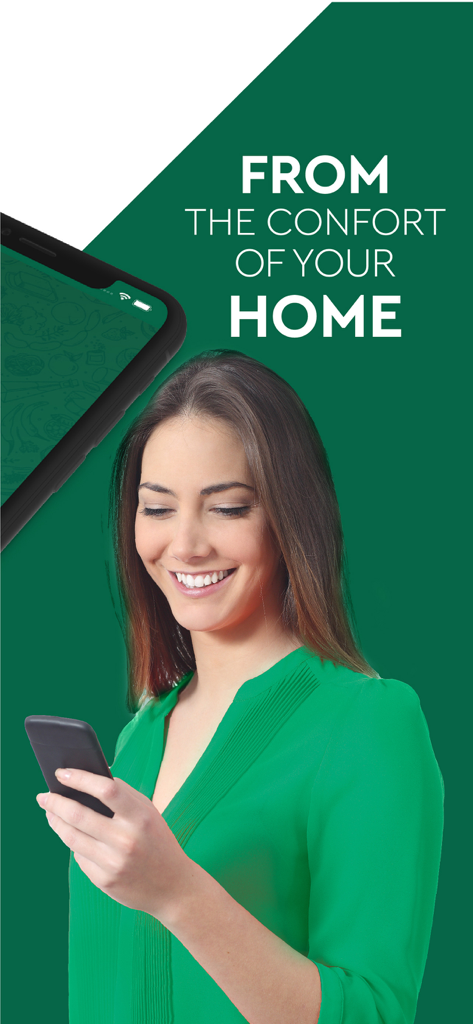 Hachem Online - A smiling woman using the Hachem Online shopping app on her smartphone