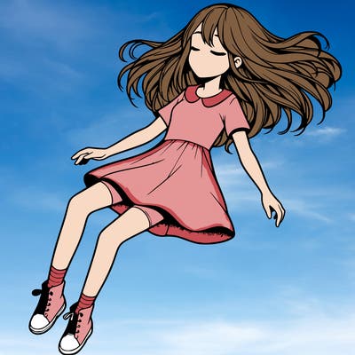 realistic girl floating