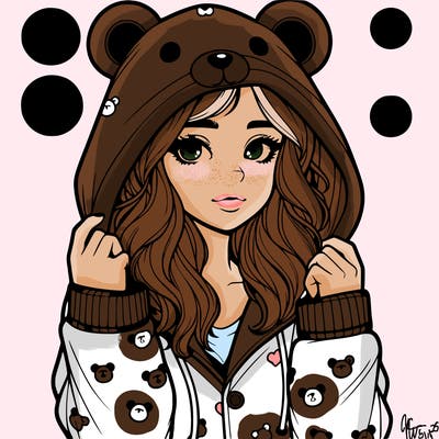 realistic girl in a animal pjs hoodie