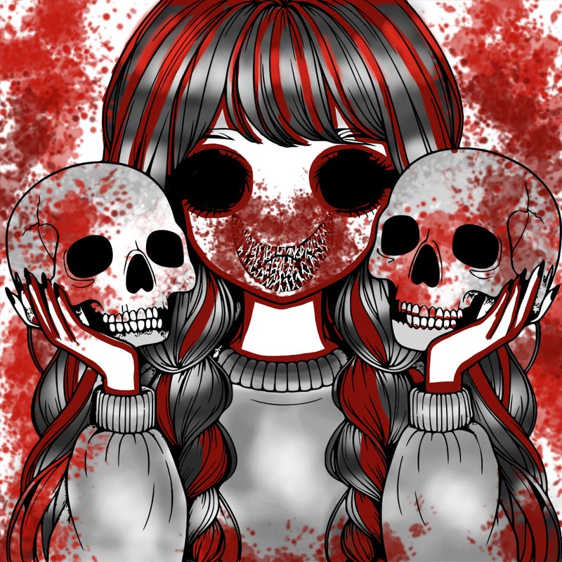 realistic girl holding a skull