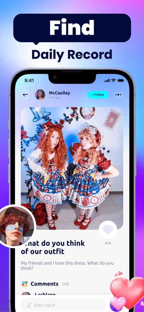 Adult Social Hub - VerCos - A mobile interface of the VerCos app showing a social media post with a photo of two people in colorful dresses and a comment section.