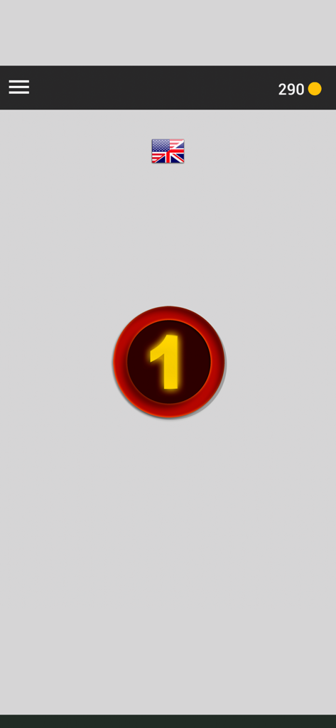 The 1% Club - Main menu of The 1 Percent Club mobile game showing a glowing number one button and user coin balance