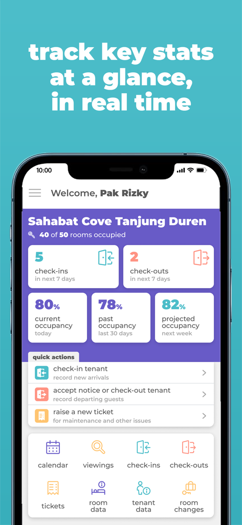 Cove Property Management App - Cove Property Management App dashboard displaying real-time occupancy statistics and management tools.