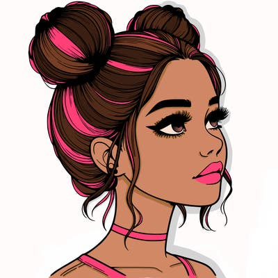 realistic girl with buns on the top of her head