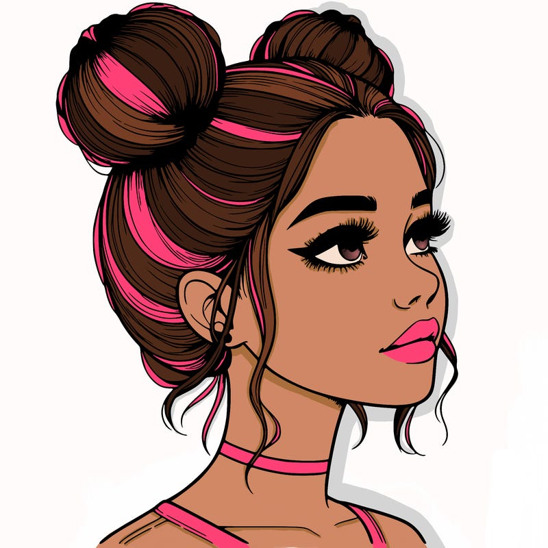 realistic girl with buns on the top of her head