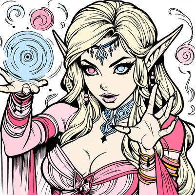 realistic scary beautiful elf sorceress casting spell