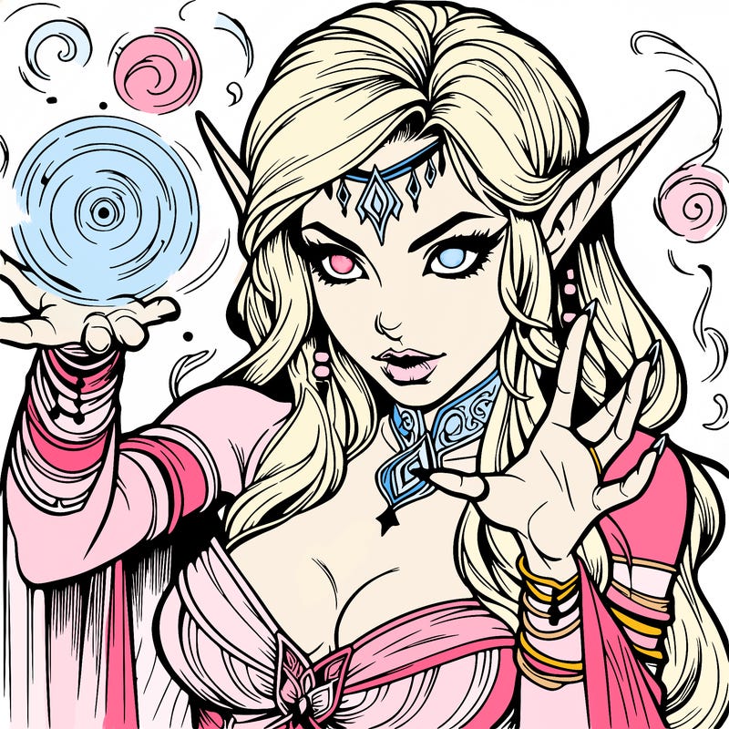 realistic scary beautiful elf sorceress casting spell