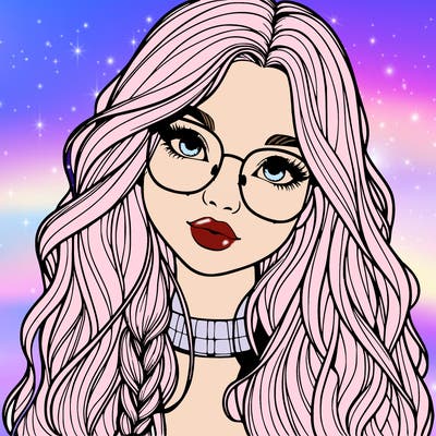 girl with long hair and freckles and glasses realistic