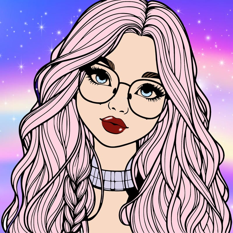 girl with long hair and freckles and glasses realistic