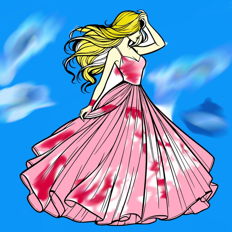 realistic woman with dress flowing in the wind