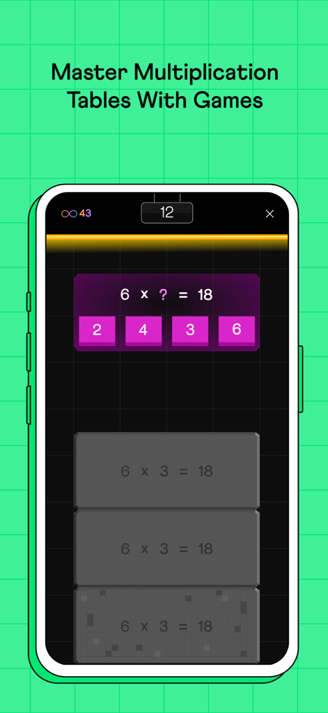 Cuemath: Math Learning & Games - Cuemath app interface showing a gamified multiplication table challenge for children