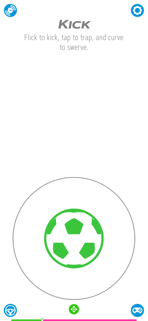 Sphero Play - Interfaz de la app Sphero Play que muestra el modo de conducción Kick con un icono de balón de fútbol verde