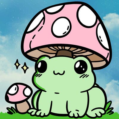 a cute frog with a mushroom hat