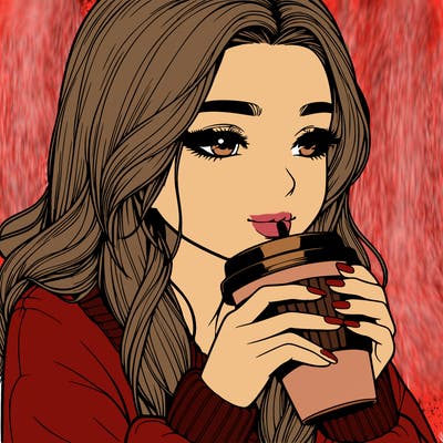 realistic girl drinking coffee