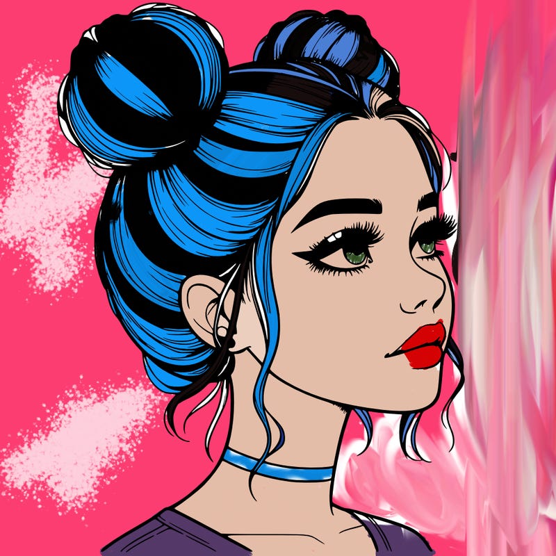 realistic girl with buns on the top of her head