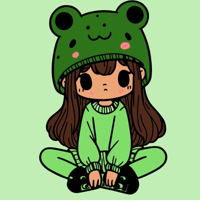 a girl wearing a frog hat and some frog socks
