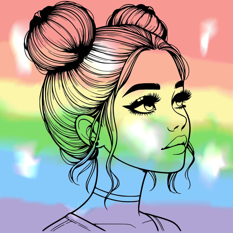 realistic girl with buns on the top of her head