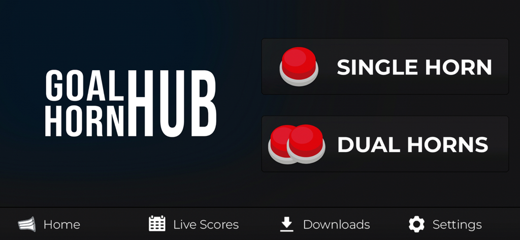 Goal Horn Hub - Goal Horn Hub main menu showing options for single and dual horn controls