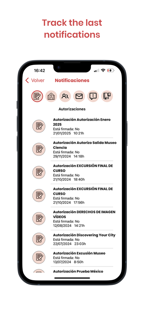 Smartphone screen showing school notifications and authorizations in the Qualla Family app