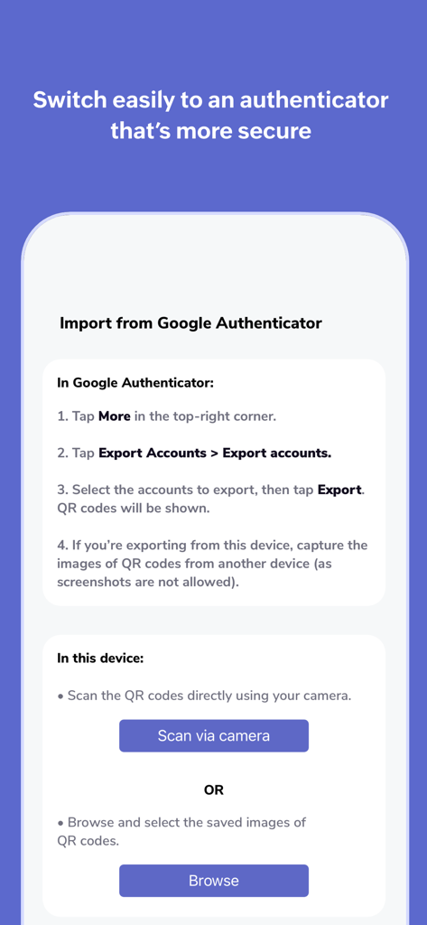 Authenticator App - OneAuth - Instructions for importing accounts from Google Authenticator into Zoho OneAuth