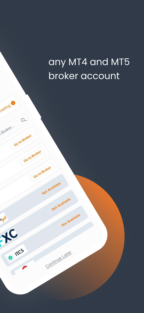 Interface do aplicativo ZuluTrade mostrando compatibilidade com contas de corretoras MT4 e MT5