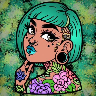 .tattooed girl with piercings