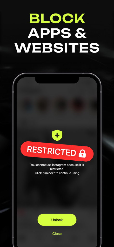 Super App Lock: Screen Time - Smartphone screen showing a restricted app notice with an unlock button from Super App Lock