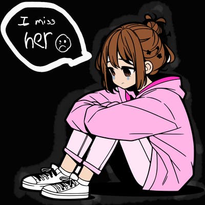 sad anime girl sitting alone
