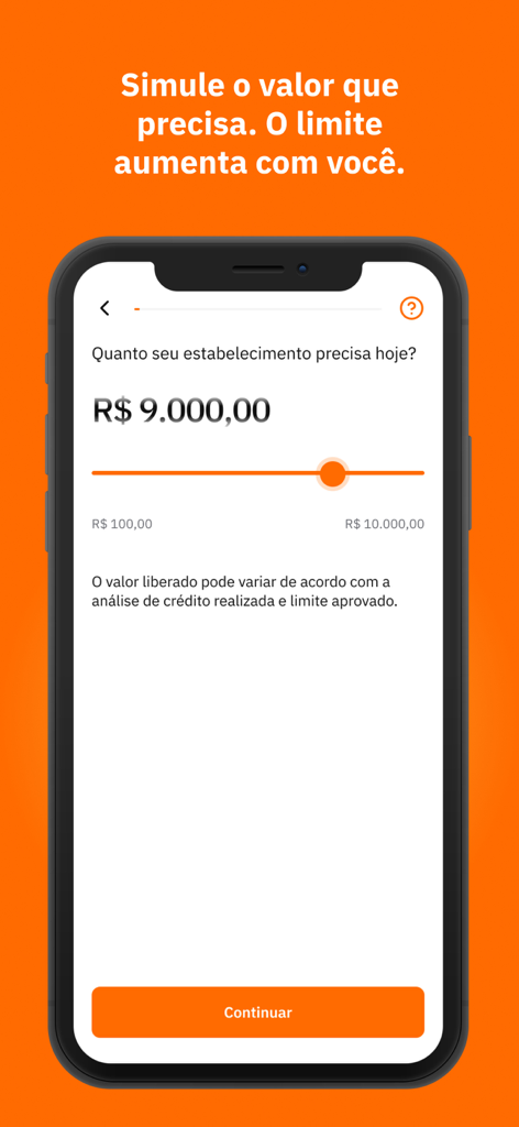 Pantore Pay - Pantore Pay app interface for simulating a business credit limit using a slider