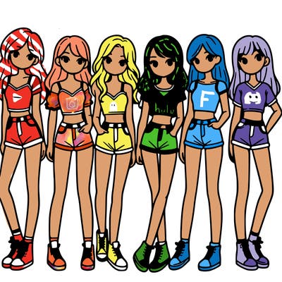 a group of girls wearing crop tops and shorts