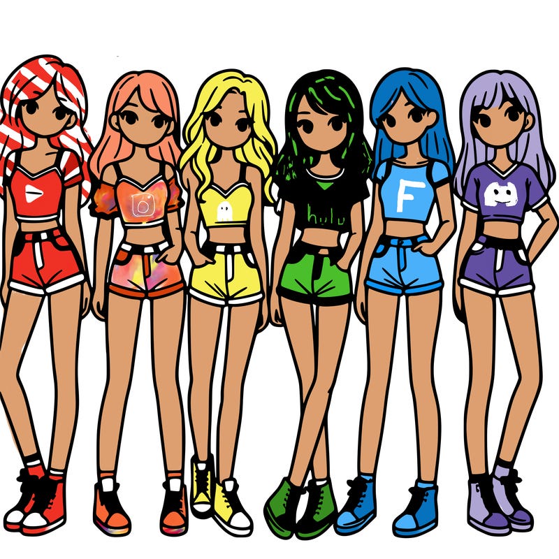 a group of girls wearing crop tops and shorts
