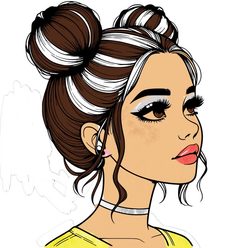 realistic girl with buns on the top of her head
