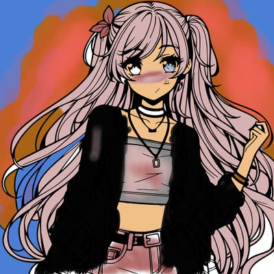 hot anime girl with long hair wearing a crop top and jorts