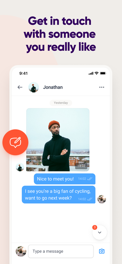 Sportpartner - Sportpartner mobile App Chat-Oberfläche, die eine Nachrichteneinladung zum Radfahren zeigt