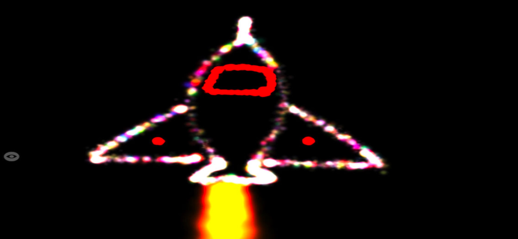 Magic Fingers: Amazing Paint! - Colorful glowing rocket ship drawing on a black background created with light paint effects