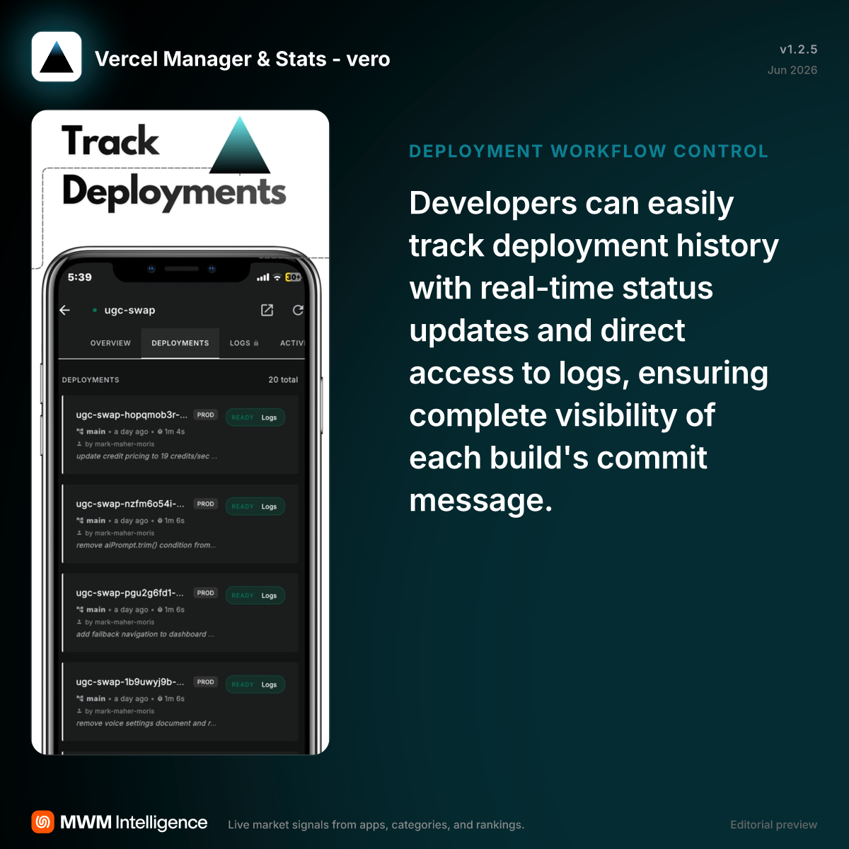 Vercel Manager & Stats - vero - Developer Tools App | MWM