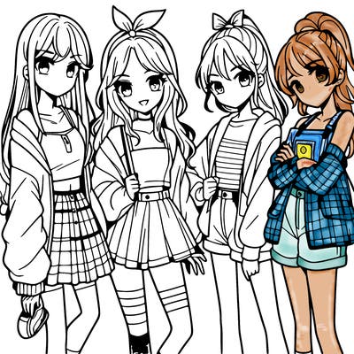 teen manga girls group of 4