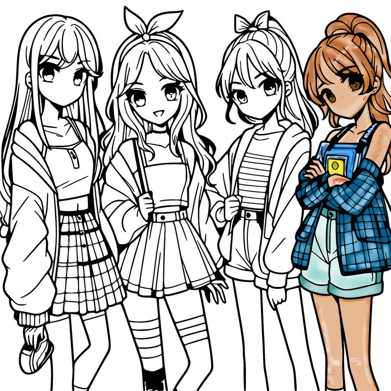 teen manga girls group of 4