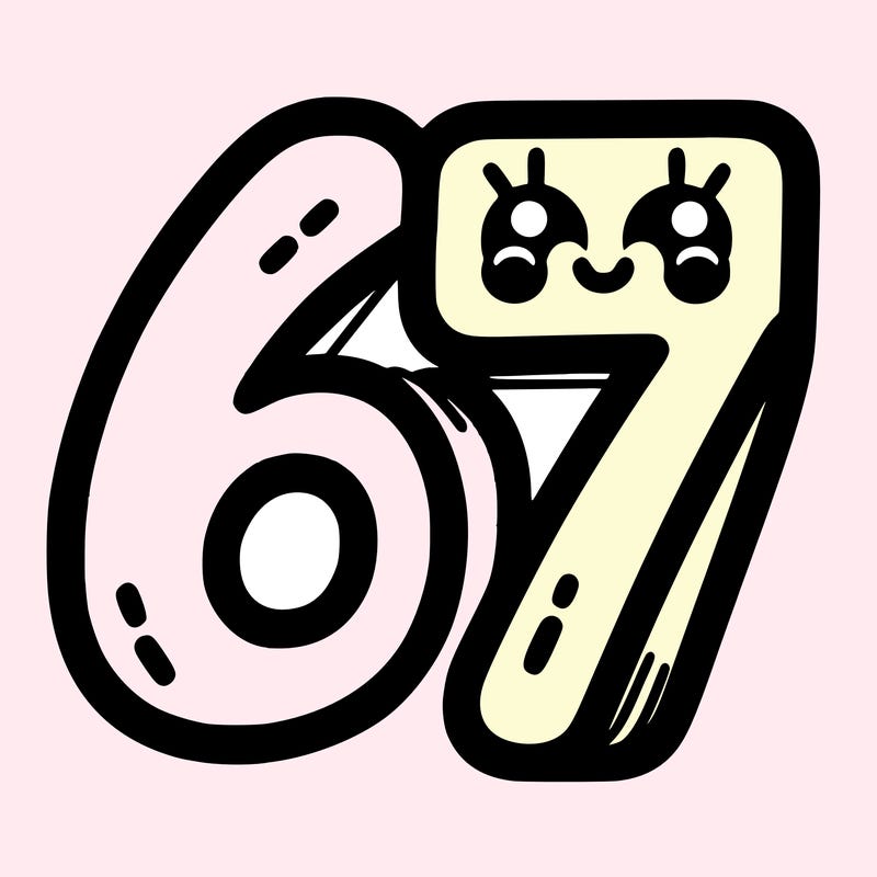 the numbers 67
