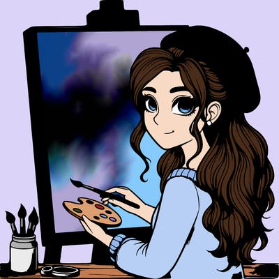 realistic girl artist painting a blank canvas