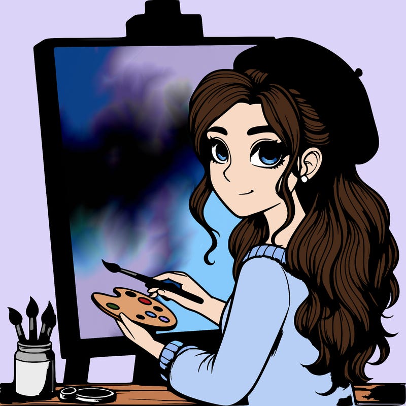 realistic girl artist painting a blank canvas