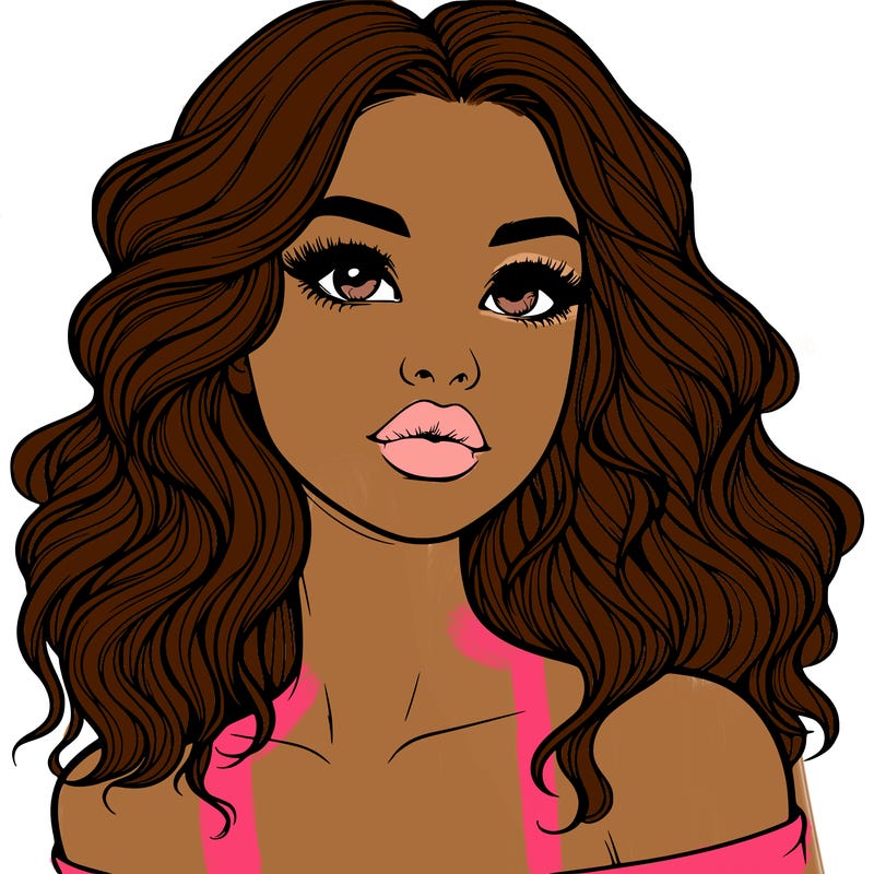 realistic girl with wavy hair and lips