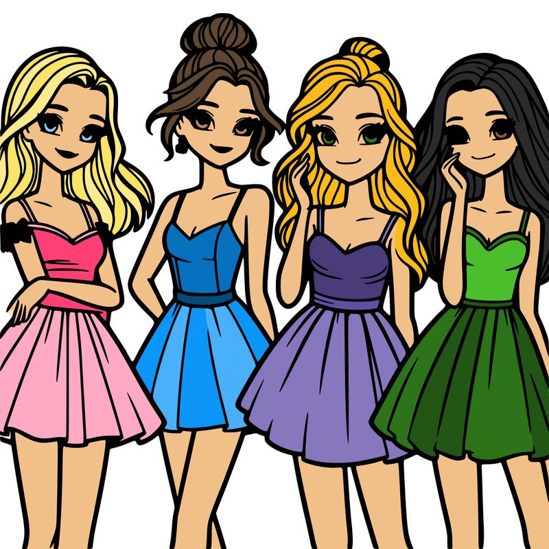 four beautiful teen girls in dresses